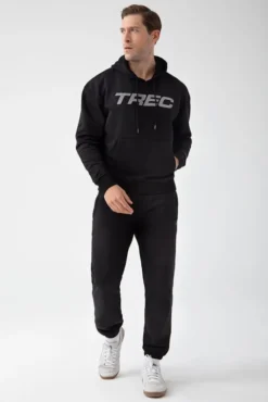 Trec Wear NOWOŚĆ Czarna bluza męska z kapturem TW BASIC HOODIE 185 M BLACK