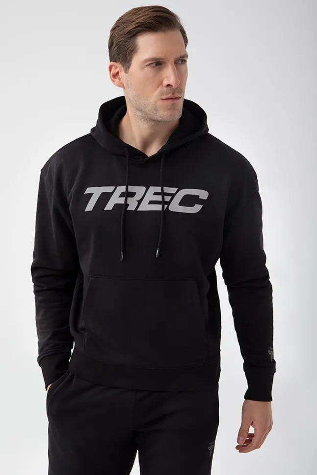 Trec Wear NOWOŚĆ Czarna bluza męska z kapturem TW BASIC HOODIE 185 M BLACK