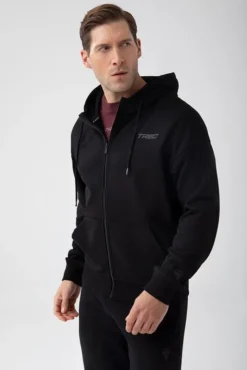 Trec Wear NOWOŚĆ Czarna bluza rozpinana męska TW BASIC HOODIE ZIP 182 M BLACK