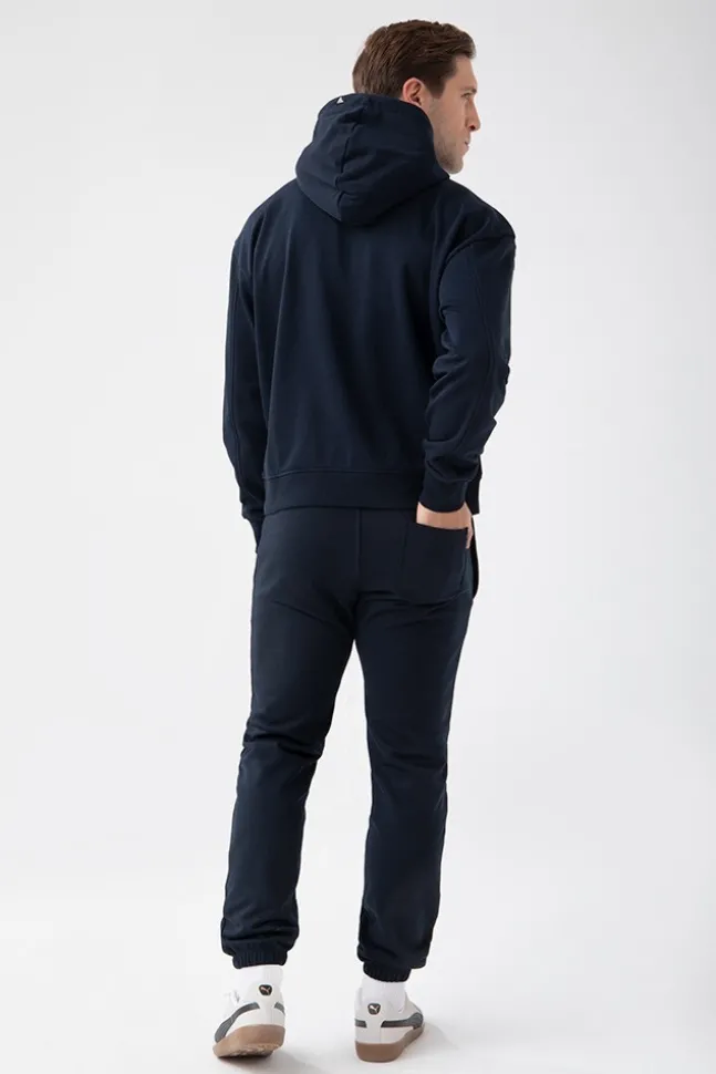 Trec Wear NOWOŚĆ Granatowa bluza męska z kapturem TW BASIC HOODIE 184 M NAVY