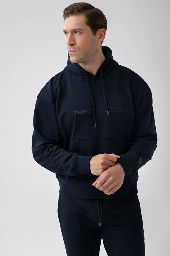 Trec Wear NOWOŚĆ Granatowa bluza męska z kapturem TW BASIC HOODIE 184 M NAVY