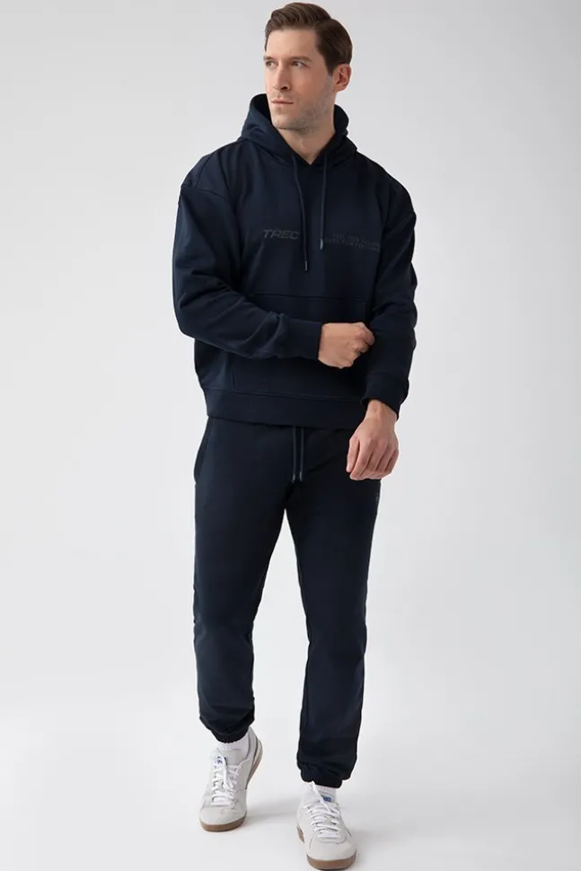 Trec Wear NOWOŚĆ Granatowa bluza męska z kapturem TW BASIC HOODIE 184 M NAVY